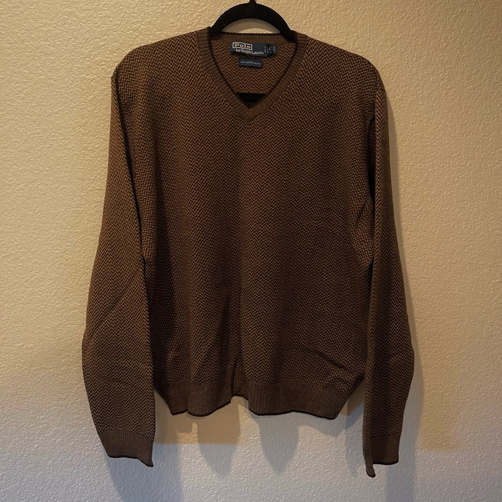 Vintage Ralph Lauren V Neck 100% Merino Wool Sweater
